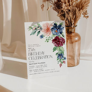Convites Elegante Floral Aquarela para Surpresa de Aniversá