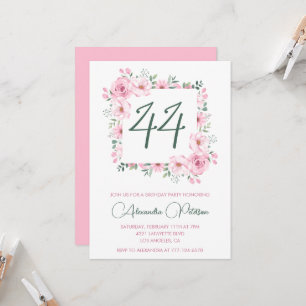 Convites Elegante Floral Aquarela Rosa Aniversário de 44 an