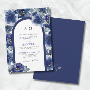 Convites Elegante Floral Azul Marinho em Aquarela para Casa