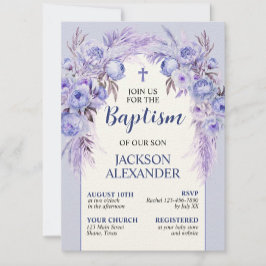 Convites Elegante Floral Azul Pastel Batismo