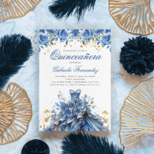 Elegante Floral Azul Quinceanera