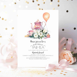 Convites Elegante Floral Birthday Par tea
