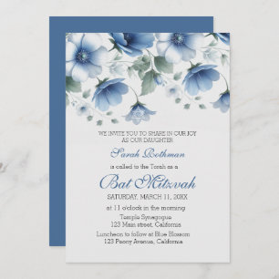 Convites Elegante Floral Blue Girl Bat Mitzvah