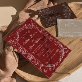 Convites Elegante Floral Boêmio Botânico Casamento Borgonha