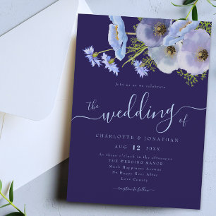 Convites Elegante Floral Boho Aquarela Casamento Azul Marin