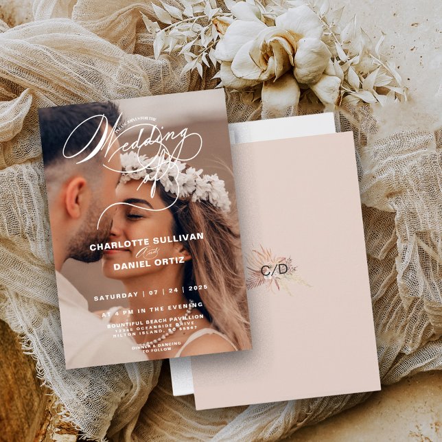 Convites Elegante Floral Boho Rosa O Casamento De  Foto   (Criador carregado)