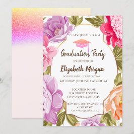 Convites Elegante Floral, Boné de formatura Leve