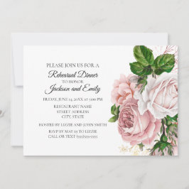 Convites Elegante floral botânica rosa azul marinho branco 