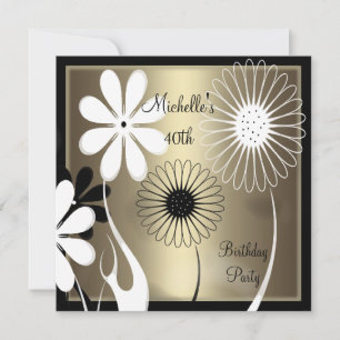 Convites Elegante Floral Bronze Preto Branco 40º Aniversári