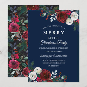 Convites Elegante Floral Burgundy Naval Festa de Natal