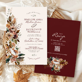 Convites Elegante Floral Caída Burgundy Boho Casamento Outo