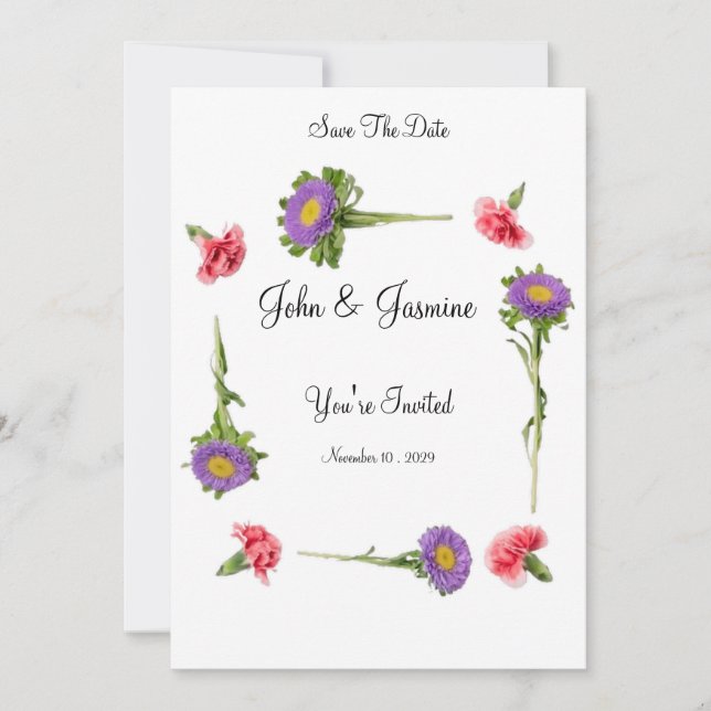 Convites Elegante Floral Casamento Salve A Data (Frente)