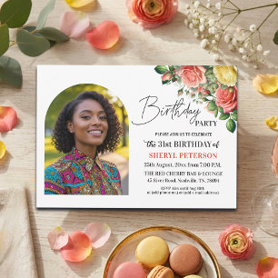 Convites Elegante Floral com Foto Aniversário de 31 anos 