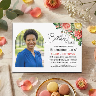 Convites Elegante Floral com Foto Aniversário de 48 anos
