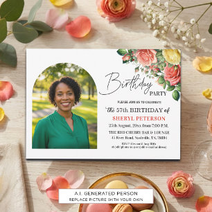 Convites Elegante Floral com Foto Aniversário de 57 anos