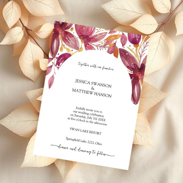 Convites Elegante Floral Coral Roxo Dourado (Criador carregado)