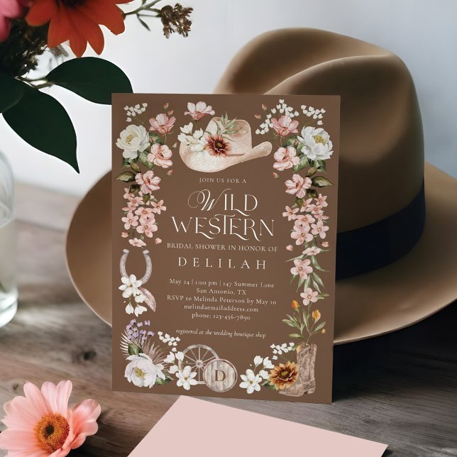 Convites Elegante Floral Cowgirl Wild Western Chá de panela (Elegant Floral Cowgirl Wild Western Bridal Shower Invitation)