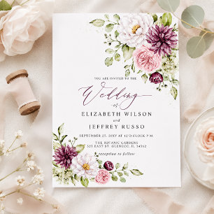 Convites Elegante Floral de Ameixa Outono Inverno Casamento