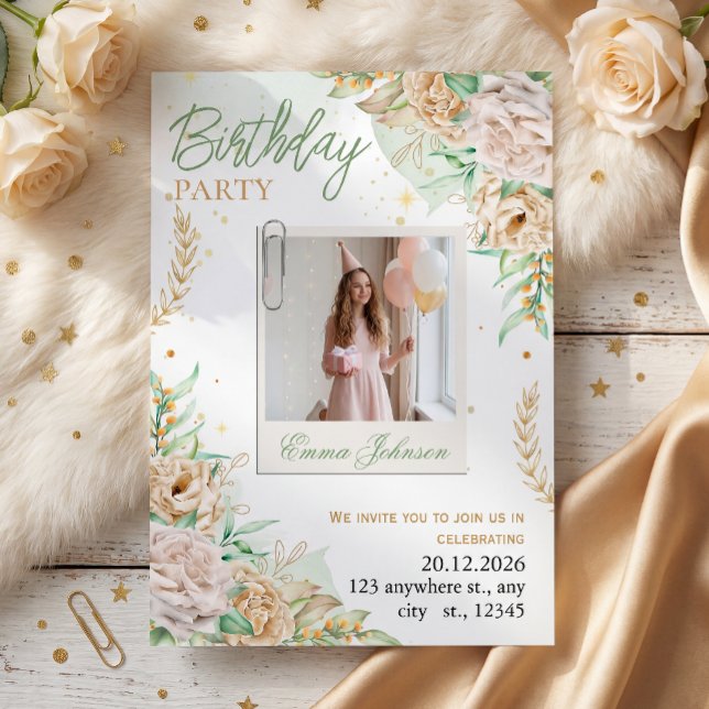 Convites Elegante Floral de Aniversário (Criador carregado)