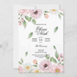 Convites Elegante Floral de Aquarela Rosa Bege para Casamen