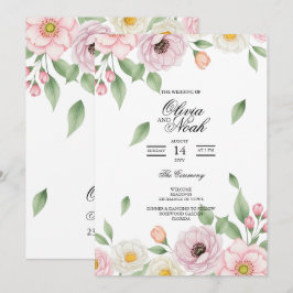 Convites Elegante Floral de Aquarela Rosa Bege para Casamen