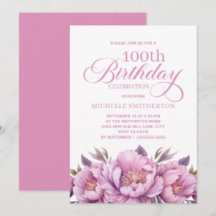 Convites Elegante Floral de Aquarela Rosa para Aniversário 