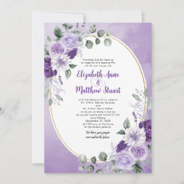 Convites Elegante Floral de Aquarela Roxo Dourado Oval Casa