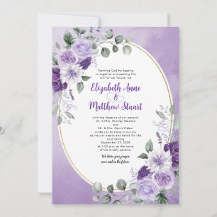 Convites Elegante Floral de Aquarela Roxo Dourado Oval Casa