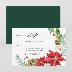 Convites Elegante Floral de Natal Folhagem Vermelha Burgund