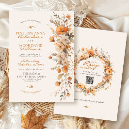 Convites Elegante Floral de Outono Marfim Casamento Rústico