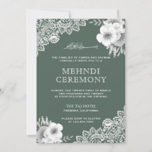 Convites Elegante Floral de Renda Verde Islâmico Muçulmano