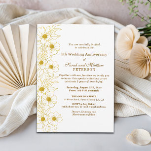 Convites Elegante Floral Dourado 5º Aniversário de Casament