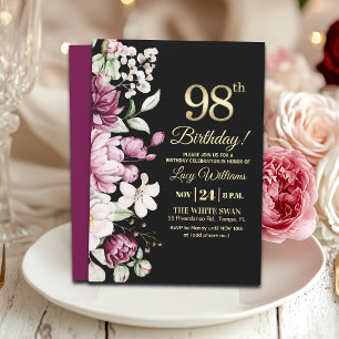Convites Elegante Floral Dourado 98 Festa de Aniversário