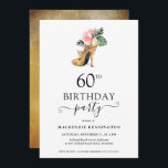 Convites Elegante Floral Dourado Alto Salto 60º Aniversário<br><div class="desc">O moderno Elegante Dourado Tropical Floral Dourada High Heels 60º Convite de aniversário com o nosso glamouroso brilho de ouro a aquarelas, de alto salto, rodeado de flores tropicais cor-de-rosa e verdes. O fundo é uma luxuosa lavagem de ouro a aquarela. Fácil de personalizar com suas informações para um simples...</div>