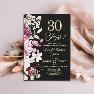 Convites Elegante Floral Dourado Aniversário de 30 Anos de