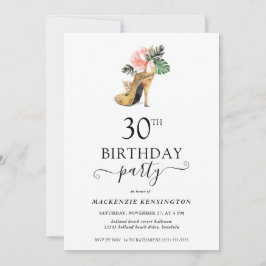 Convites Elegante Floral Dourado aniversário de 30 anos de 
