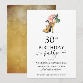 Convites Elegante Floral Dourado aniversário de 30 anos de 