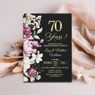 Convites Elegante Floral Dourado Aniversário de 70 Anos de