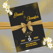 Elegante Floral Dourado e Preto para Salvar a Data