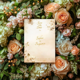 Convites Elegante Floral Dourado Salve a Data Detalhes Pers