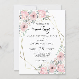 Convites Elegante Floral Dusty Blush Geometria Rosa Casamen
