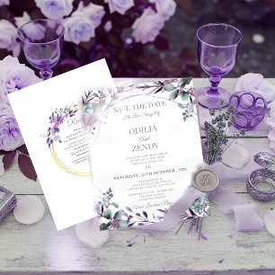 Convites Elegante Floral em Aquarela Lavanda e Roxo