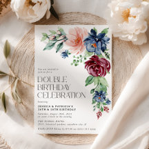 Elegante Floral em Aquarela para Duplo Aniversário
