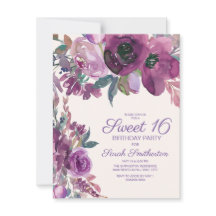 Elegante Floral em Aquarela Roxo para Meninas de 1