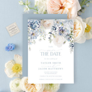 Convites Elegante Floral em Azul Desbotado em Aquarela para