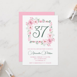 Convites Elegante Floral em Rosa Aguarela para 37º aniversá