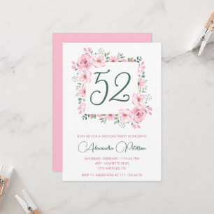 Convites Elegante Floral em Rosa Aquarela Aniversário de 52