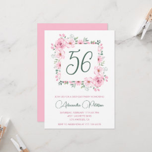 Convites Elegante Floral em Rosa Aquarela Aniversário de 56