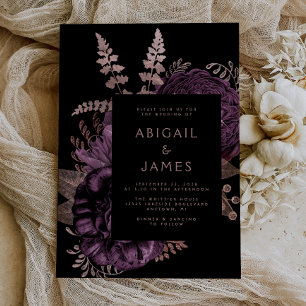 Convites Elegante Floral Escuro Malva Dourado Rosa Casament