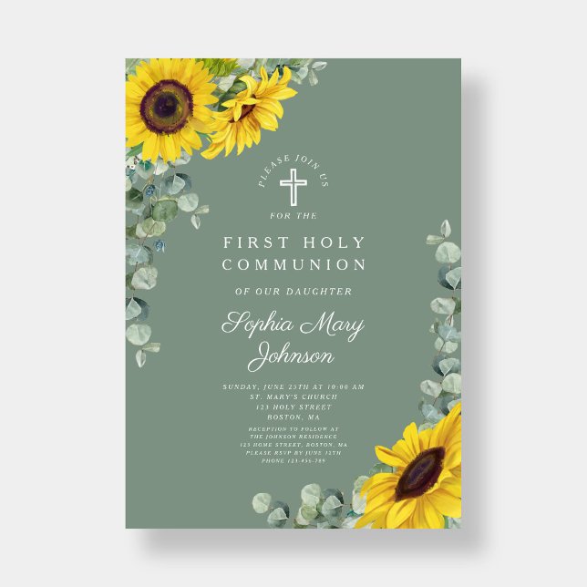 Convites Elegante Floral Eucalyptus Primeira Comunhão (Elegant Floral Eucalyptus First Communion Invitation)